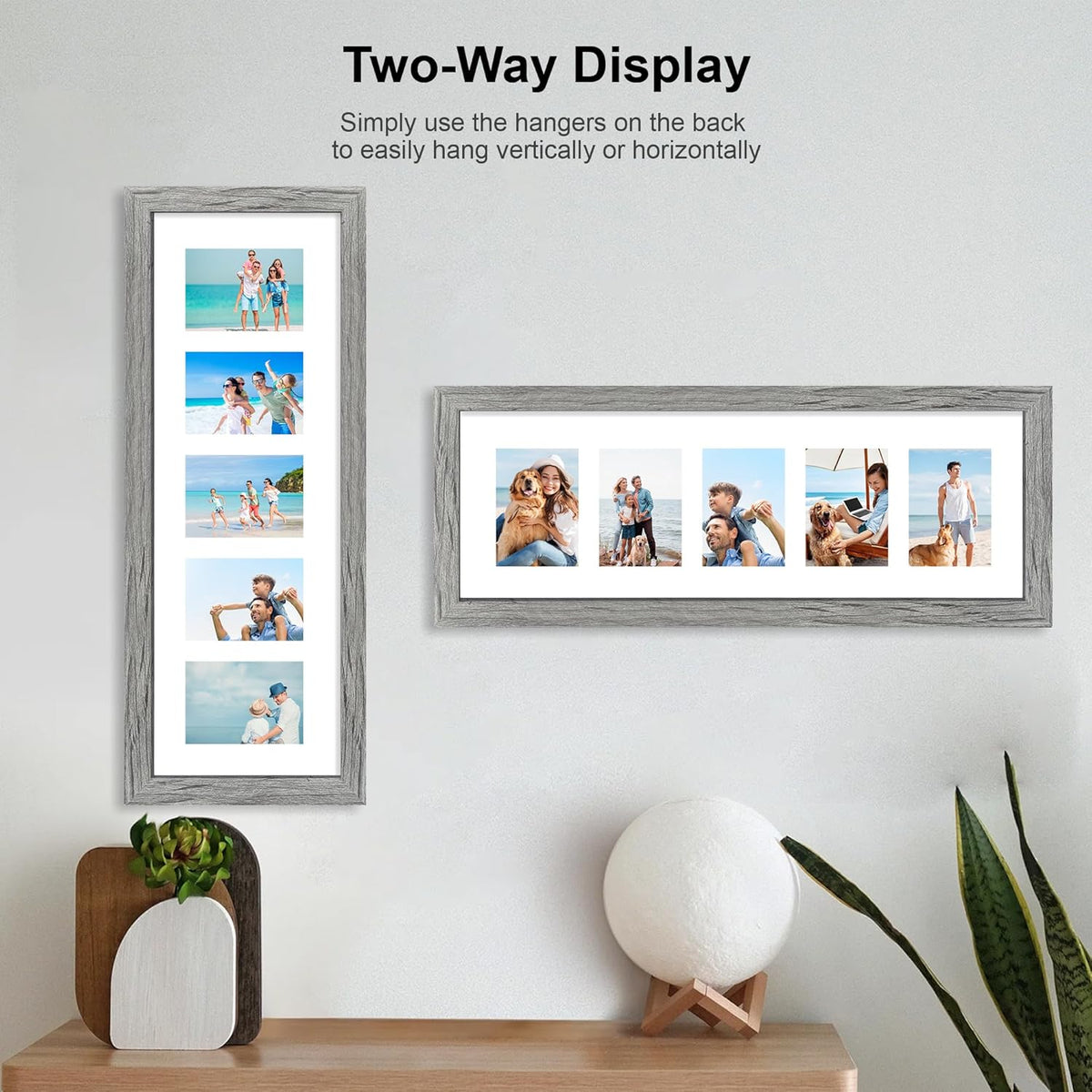 8x24 Picture Frame 2 Pack, Rustic Grey Wood Frame with Tempered Glass, Display Pictures Multiple