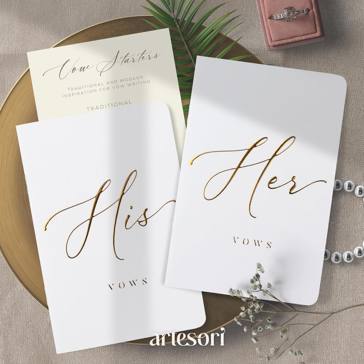 ARTESORI Premium Wedding Vow Book for Her & Him, Soft Touch, Gold Foil, 28 Lined Pages, Wedding Vow