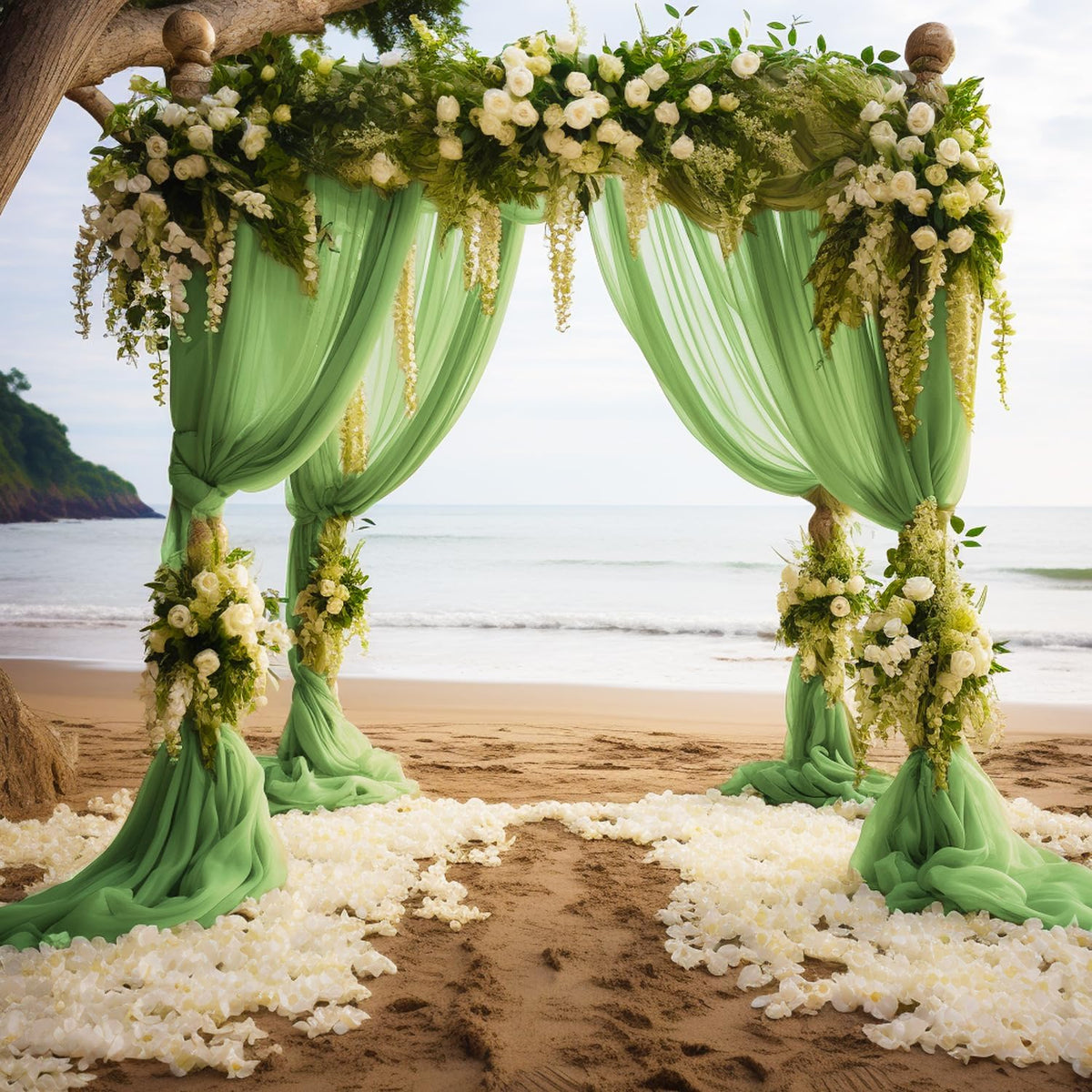 Wokceer Wedding Arch Draping 6 Panels 28.7" x 20FT Sage Green Sheer Fabric Backdrop for Ceremony