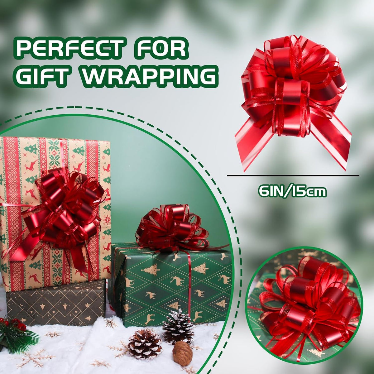 6 Pcs 6 Inch Red Pull Bows, Perfect for Gift Wrapping, Weddings, Party Decorations, Crafts