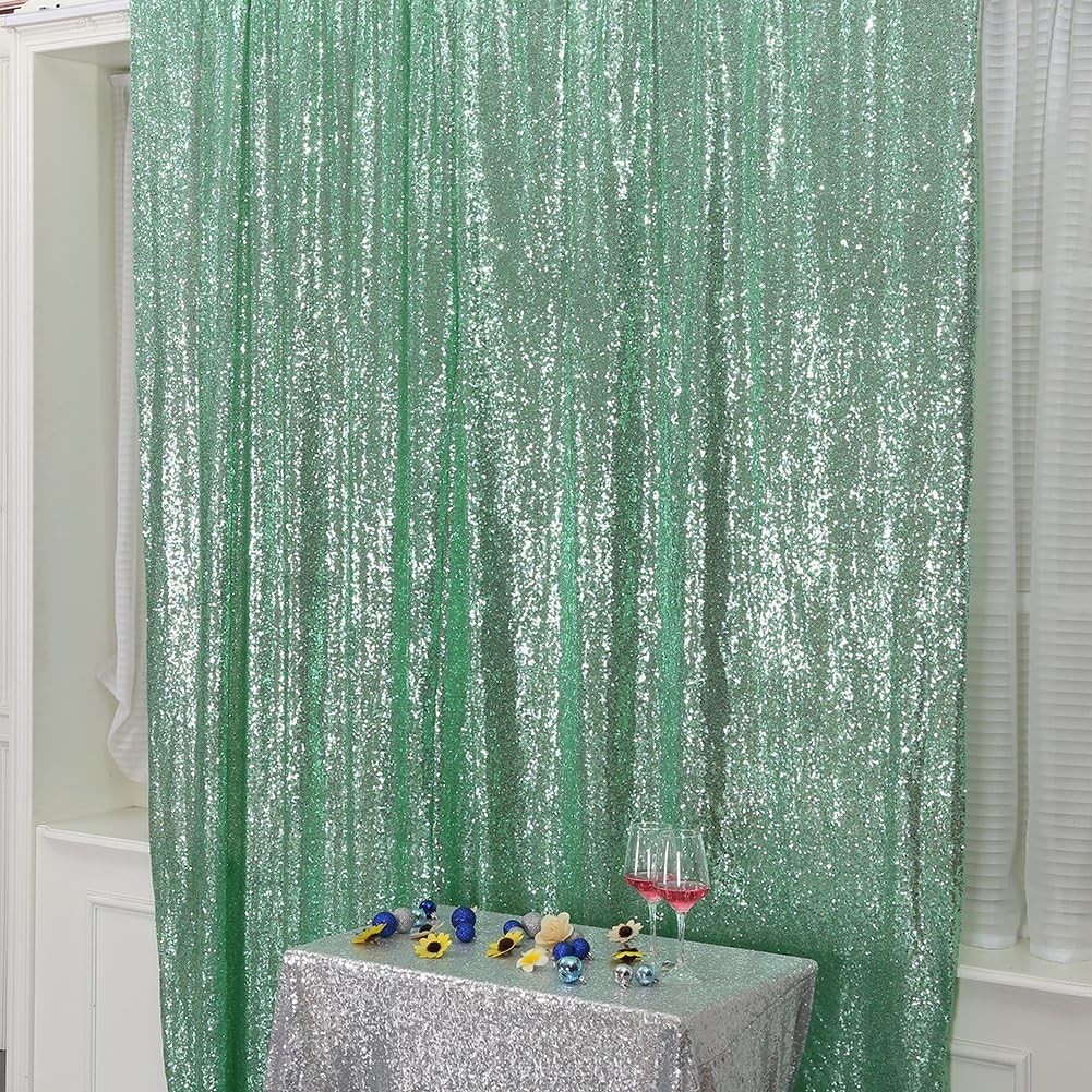 Poise3EHome Mint Green Sequin Backdrop, 10Ft x 10Ft Glitter Photography Background Curtains