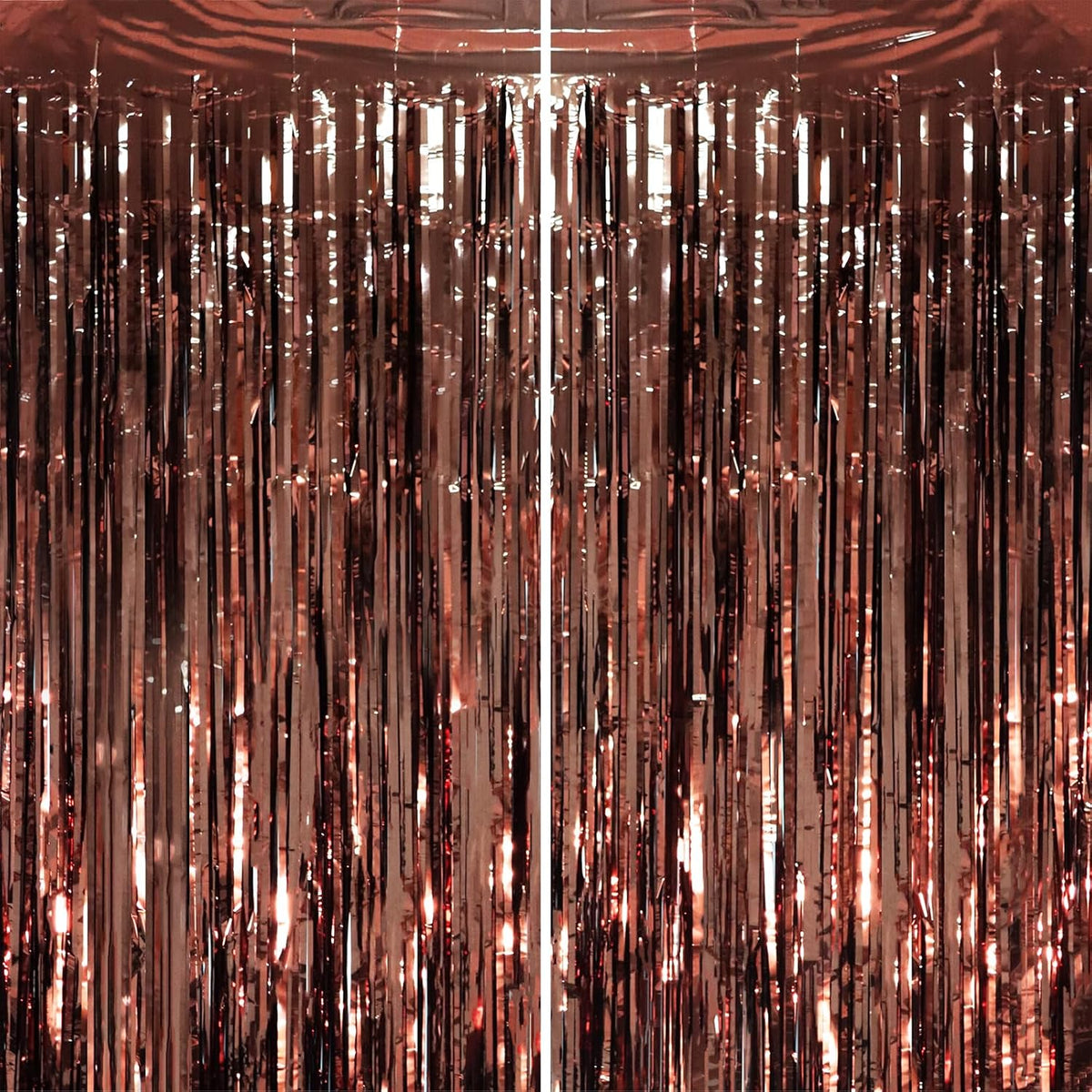 2 Pack Brown Foil Fringe Backdrop Curtains, Tinsel Streamers Party Decorations, Fringe Backdrop