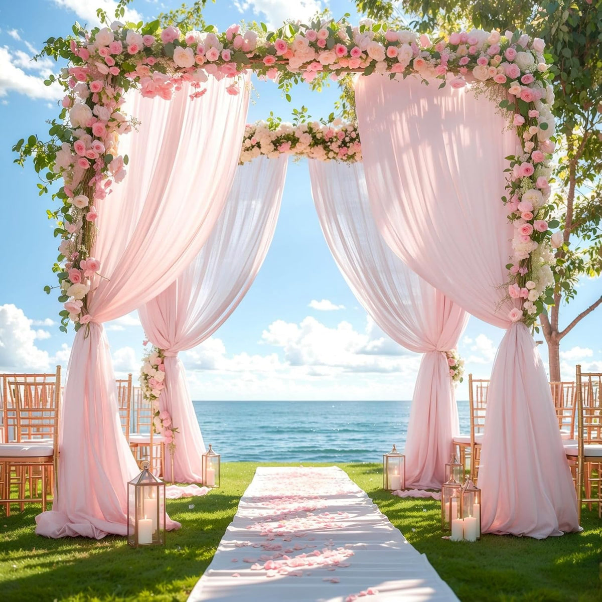 Wedding Arch Draping Fabric, 2 Panels 28" x 19Ft Blush Arch Drapes Sheer Backdrop Curtain for