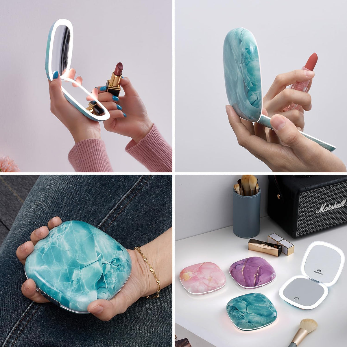 Mocado Compact LED Travel Makeup Mirror - 4 Inches 1X/10X Magnification Travel Mirror with Light