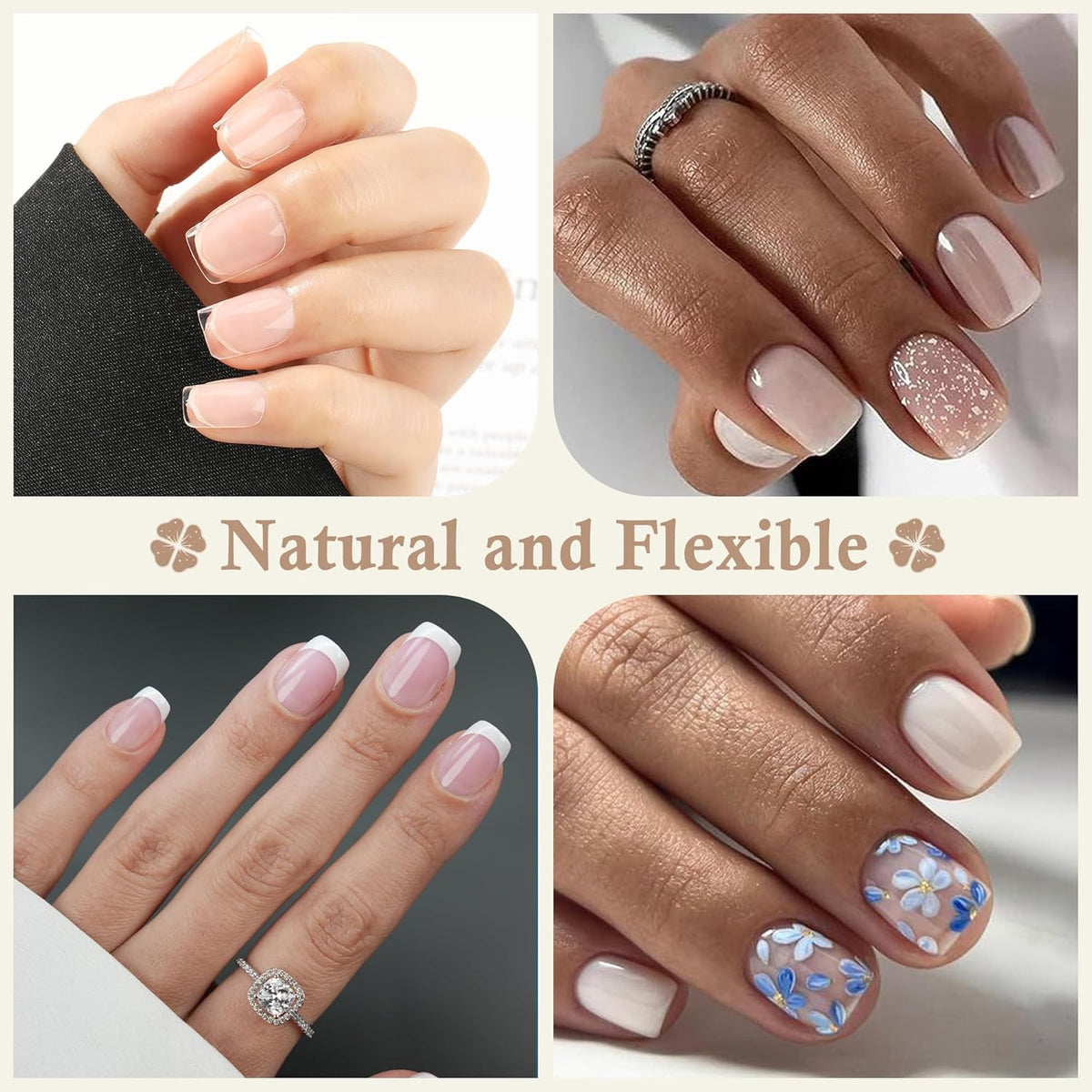 Extra Short Square Fake Nails, Soft Gel Pre-Shaped Acrylic XS Short Square Nail Tips, Half Matte