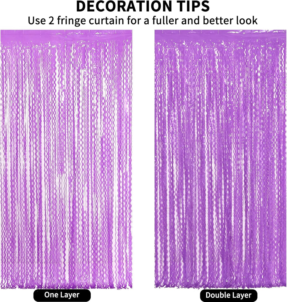 4 Pack Wavy Purple Metallic Tinsel Foil Fringe Curtains - 3.3x6.6 Feet Party Streamer Halloween