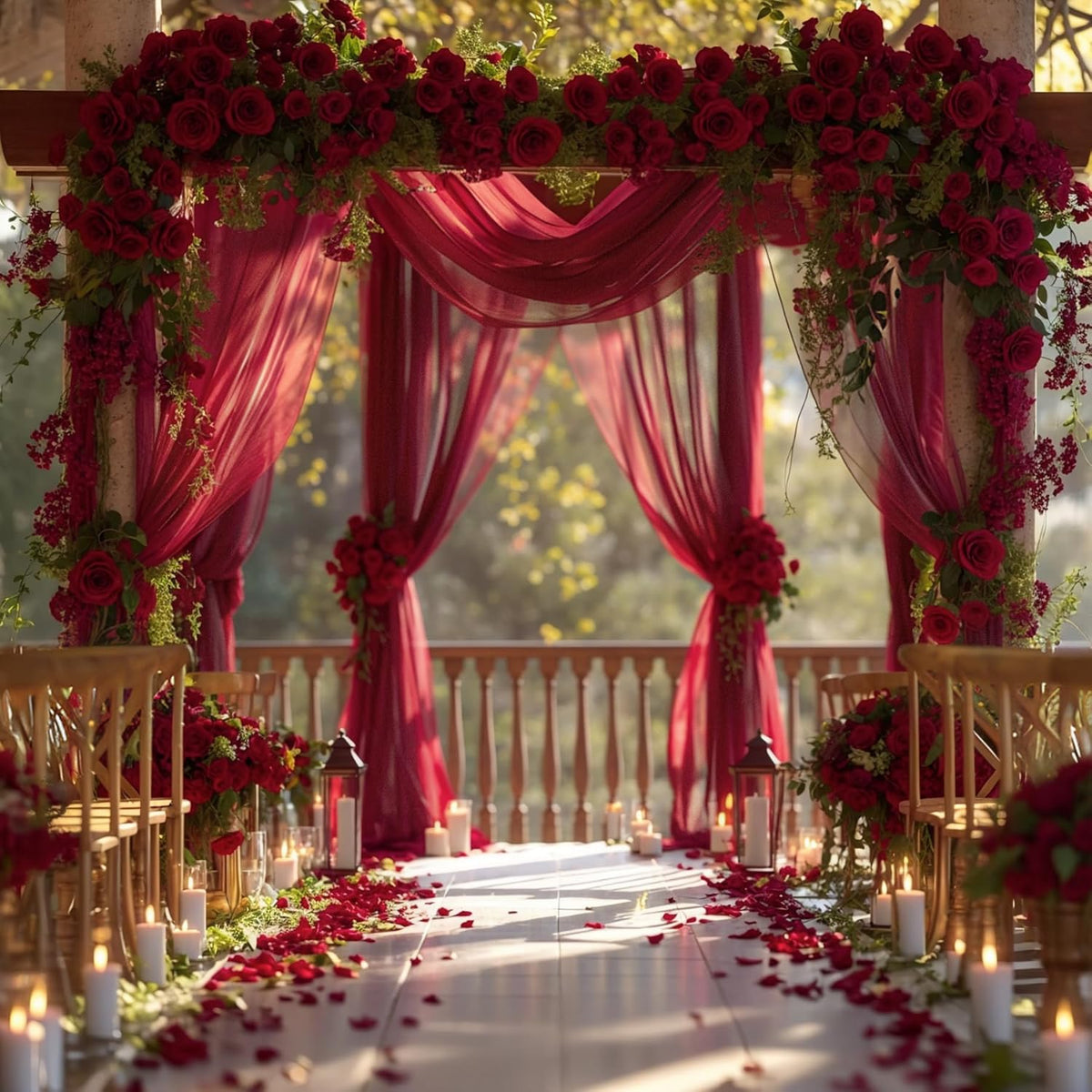 Wedding Arch Draping Fabric, 1 Panel Burgundy Sheer Backdrop Curtain Tulle Fabric Drapery for Arbor