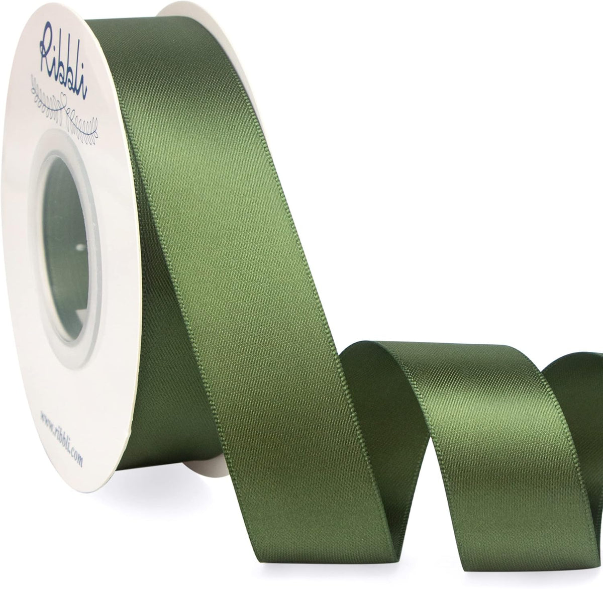 Ribbli Moss Green Satin Ribbon,Double Faced Satin 1 inch x Continuous 25 Yards,Use for Bows