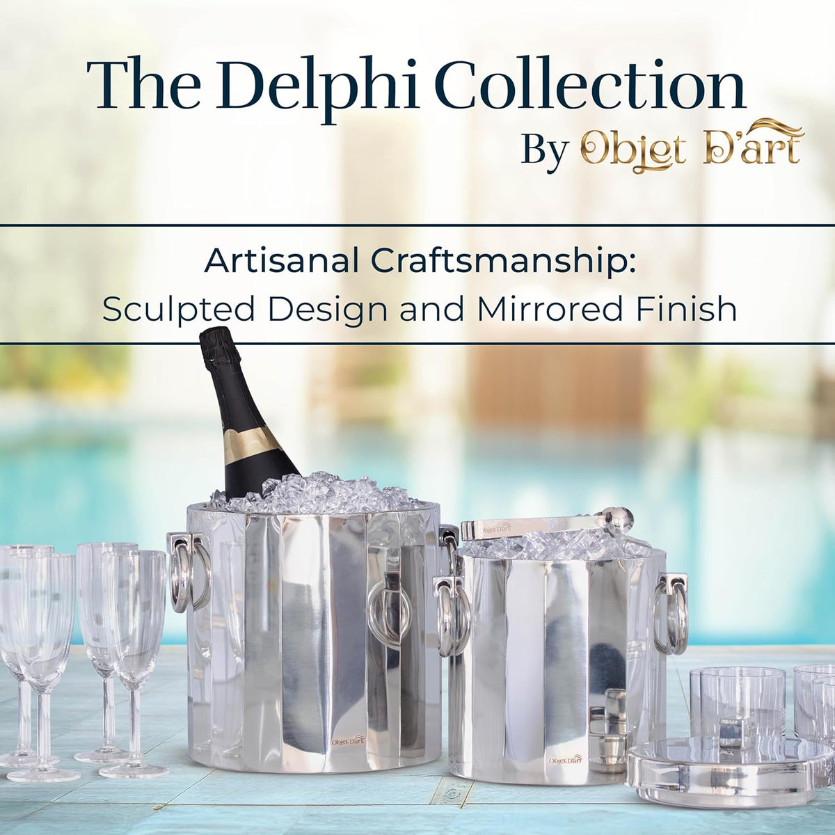 Insulated Ice Bucket for Parties by Objet D’Art, Large Ice Bucket with Scoop Tongs, 2 Stainless