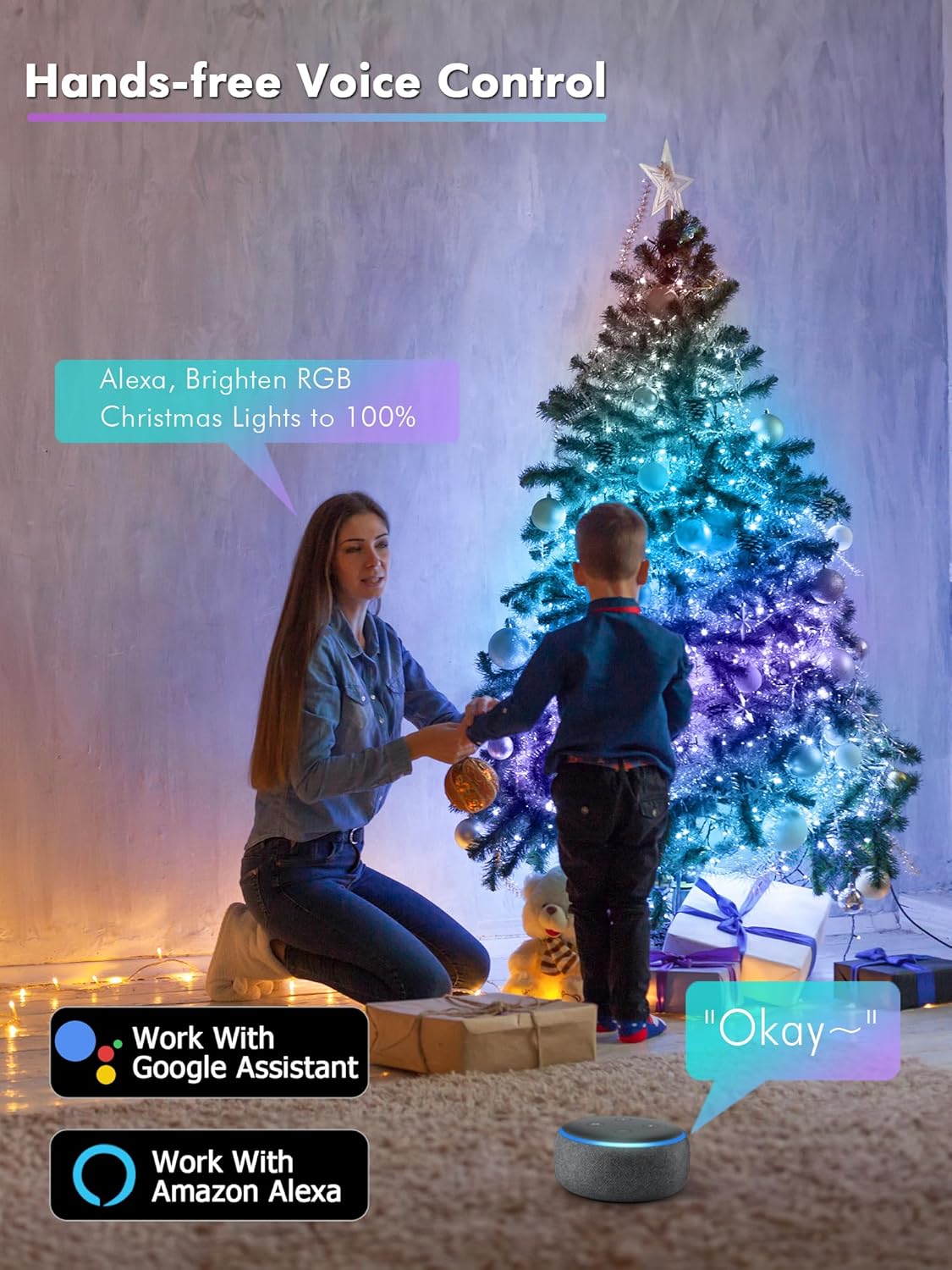 BrizLabs Smart Fairy Lights, 33ft 100 LED Color Changing Fairy Lights Work with Alexa/Google Home