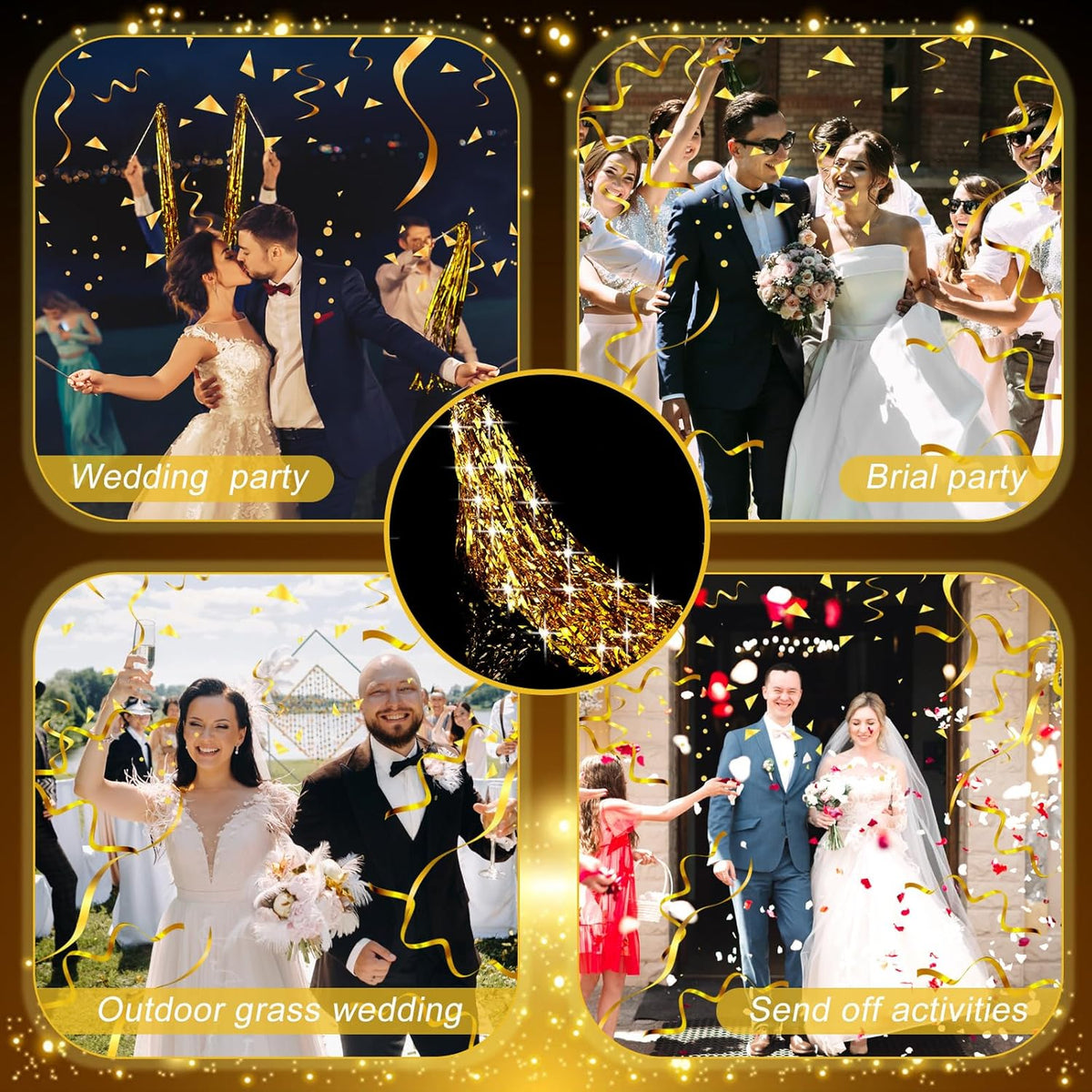 100 Pcs Wedding Fairy Wands with Bells Foil Tinsel Ribbon Stick Wands Tinsel Party Streamers with
