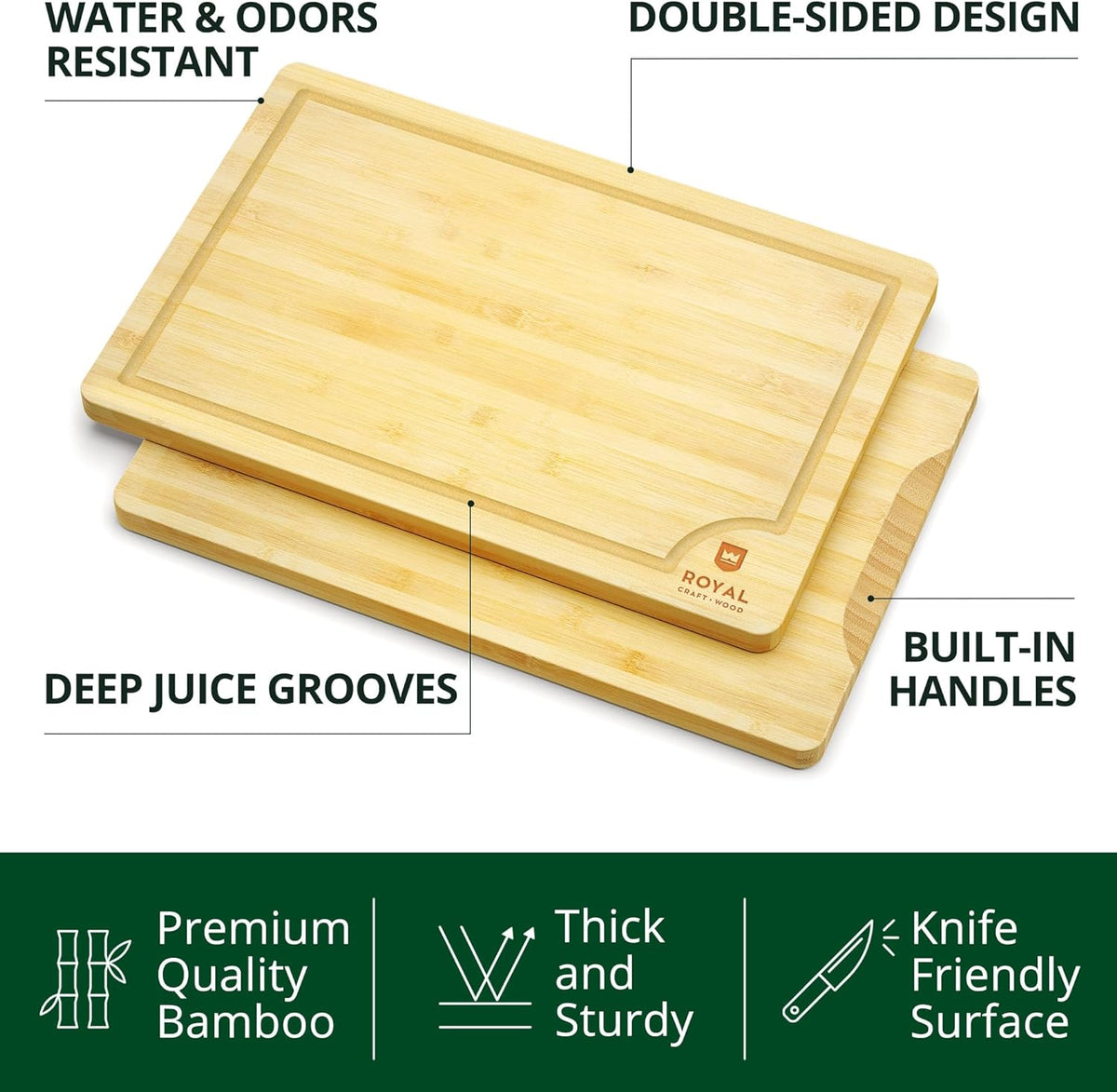 ROYAL CRAFT WOOD Wooden Cutting Boards for Kitchen Meal Prep & Serving - Bamboo Wood Serving Board