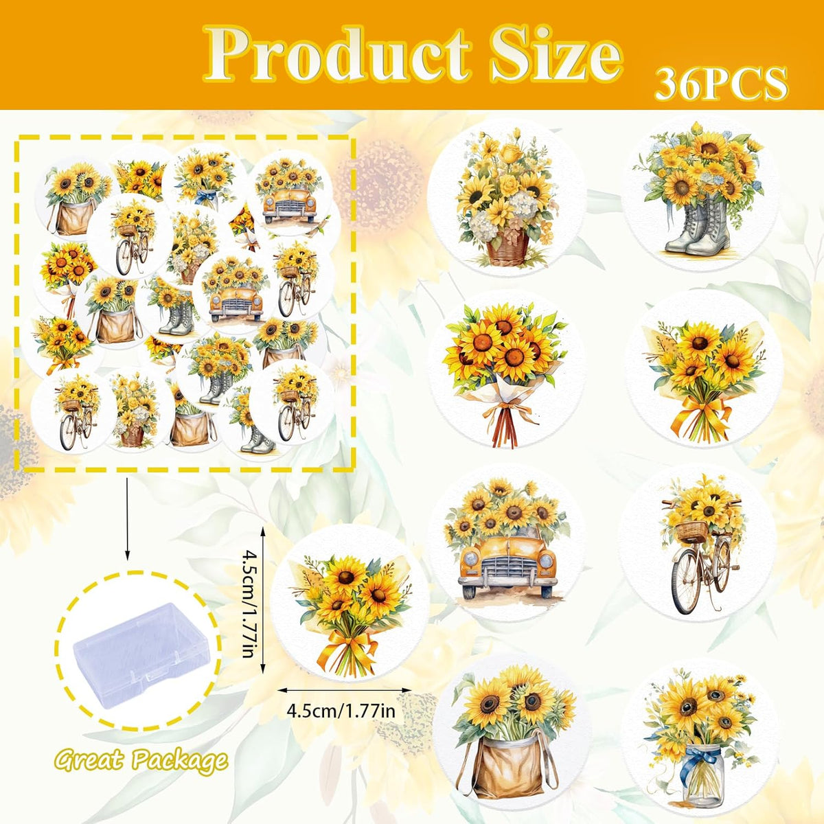 36 Pack Edible Sunflowers Cupcake Toppers Wafer Paper Floiwers Cupcake Picks Edible Yellow Sun