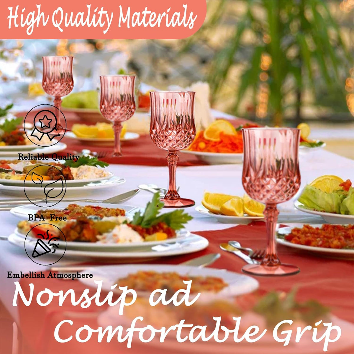 Plastic Wine Glasses，Plastic Goblets Vintage Style Cordial Drinking Glasses for Wedding Reception