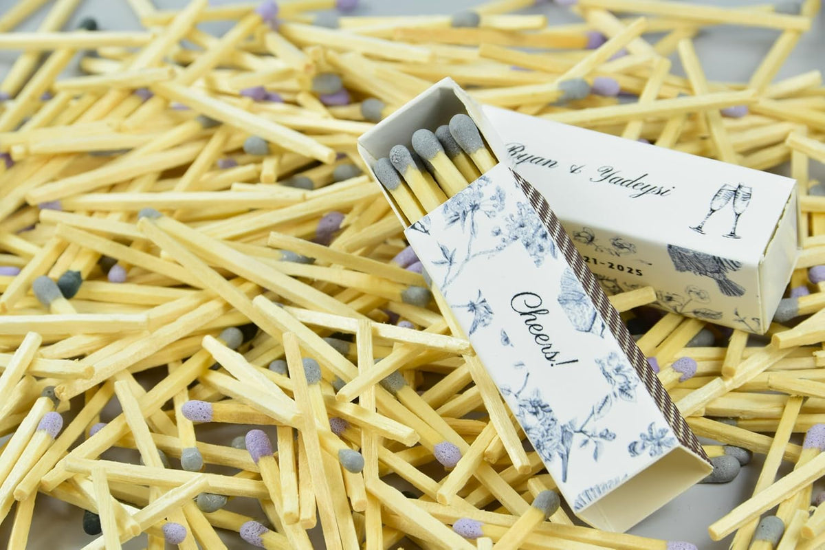 Custom Matchboxes - Set of 10 - Personalized - 2" Inch Long - Colorful Matchsticks - Weddings