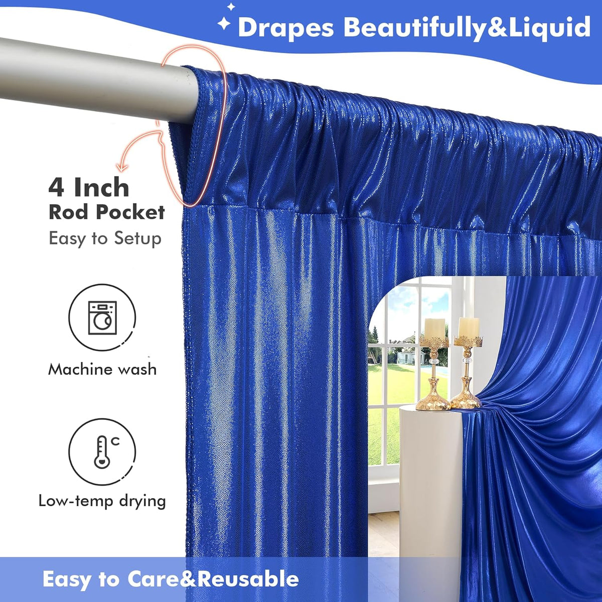 10x10ft Shimmer Royal Blue Sequin Backdrop Curtain for Parties, Thick Wrinkle Free Glitter Blue