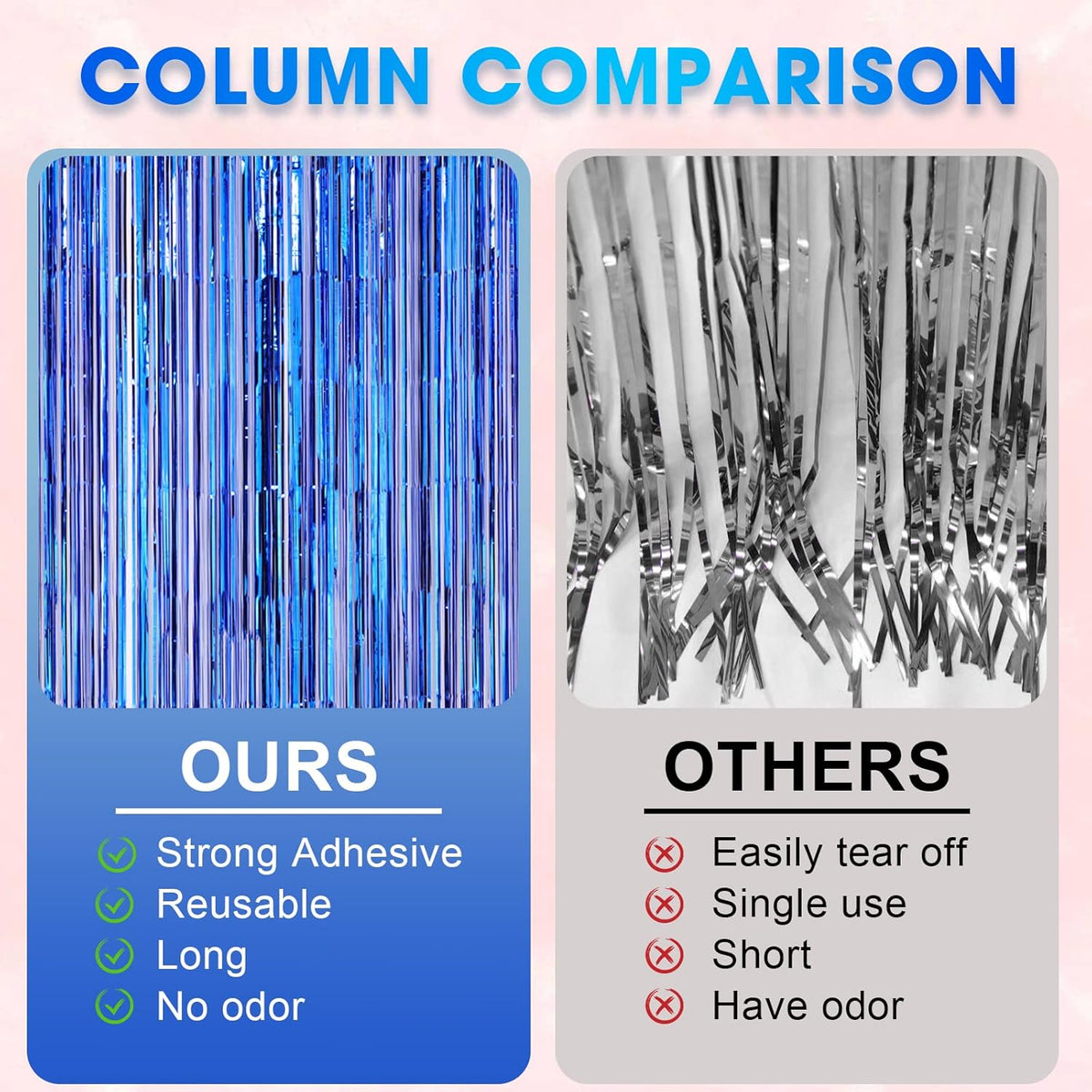 4 Pack Blue Foil Fringe Backdrop Curtains, Tinsel Streamers Birthday Party Decorations, Fringe
