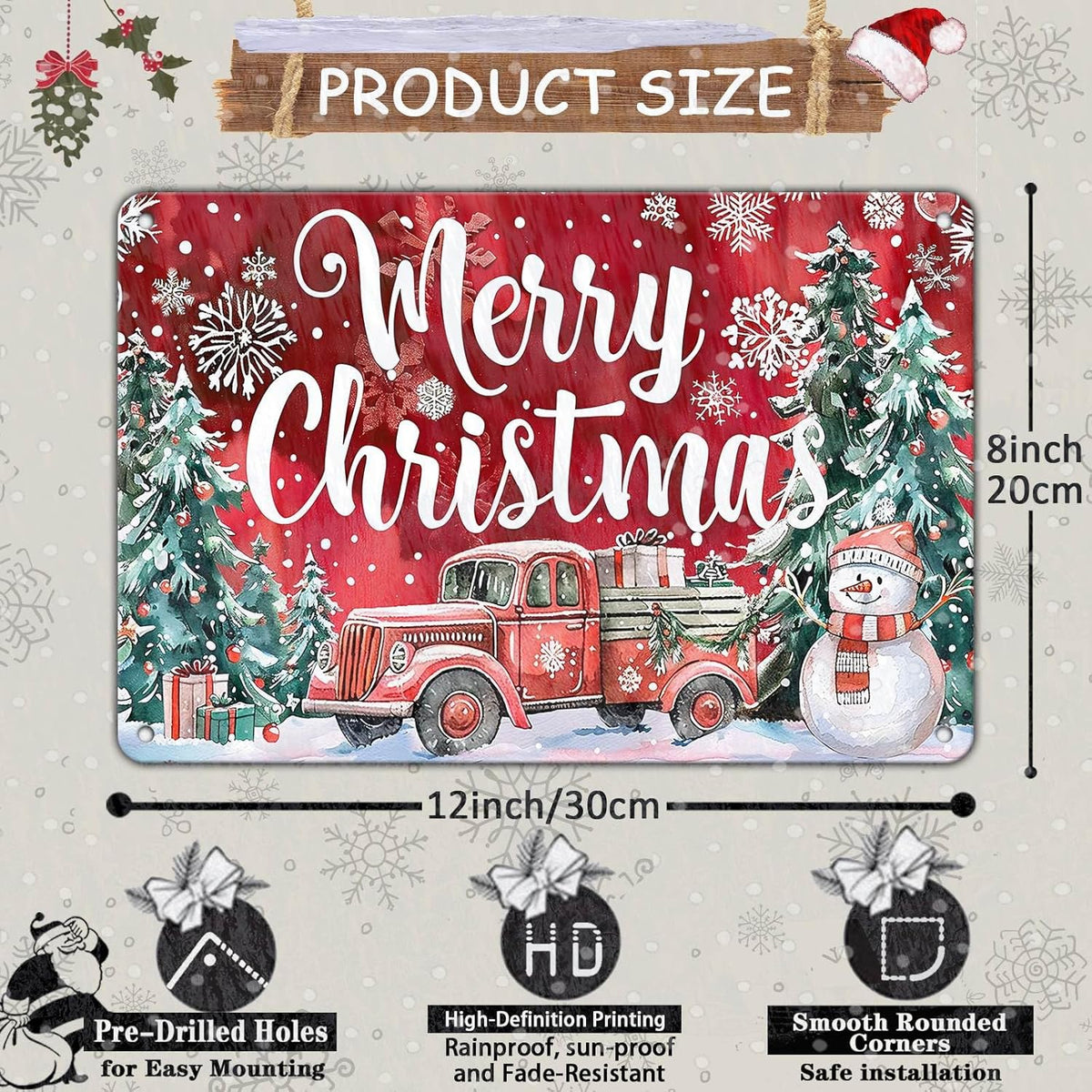 Christmas Truck Metal Tin Sign Merry Christmas Sign Funny Snowman Tin Sign Christmas Tree House