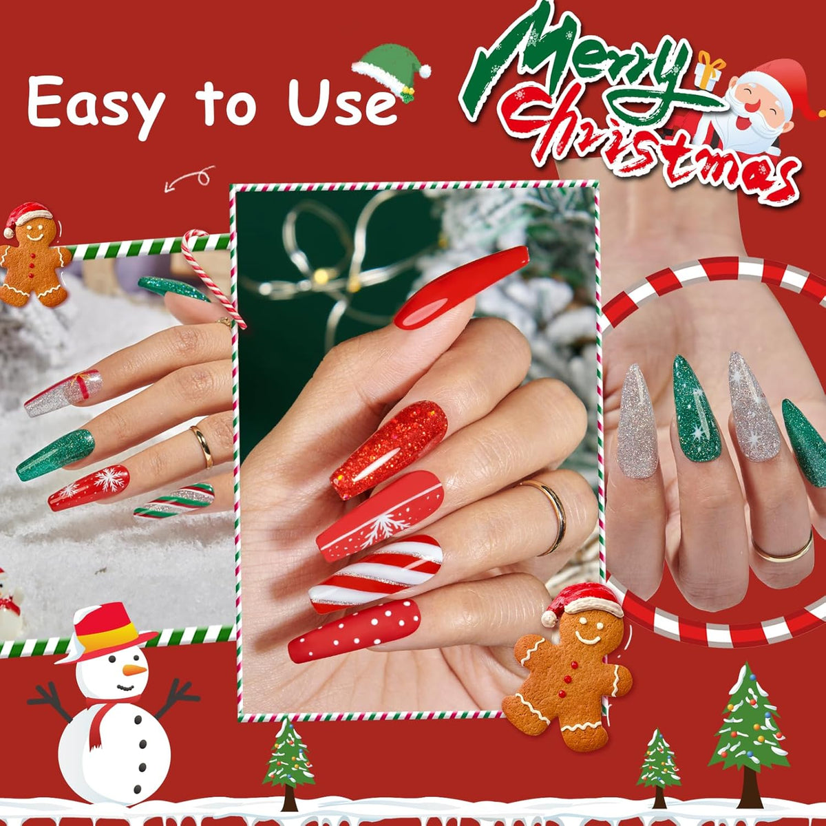 AZUREBEAUTY Nail Polish Set, 4 Colors Christmas Glitter Red Green Gold Silver Quick Dry Natural