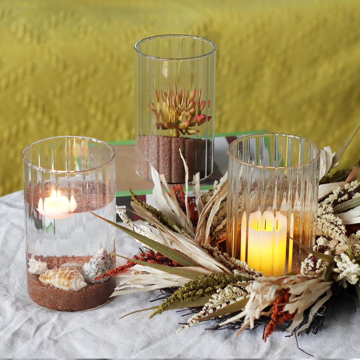 12Pcs Glass Cylinder vases for Centerpieces, 6 Inches Clear Ribbed Bud Vases for Wedding