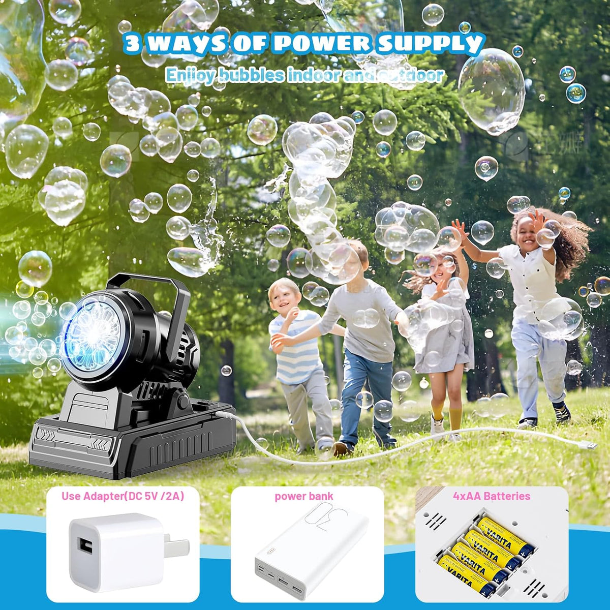 SHCKE Automatic Bubble Machine 10 Holes Bubble Blower,Plug in or Battery Operated Portable Bubble