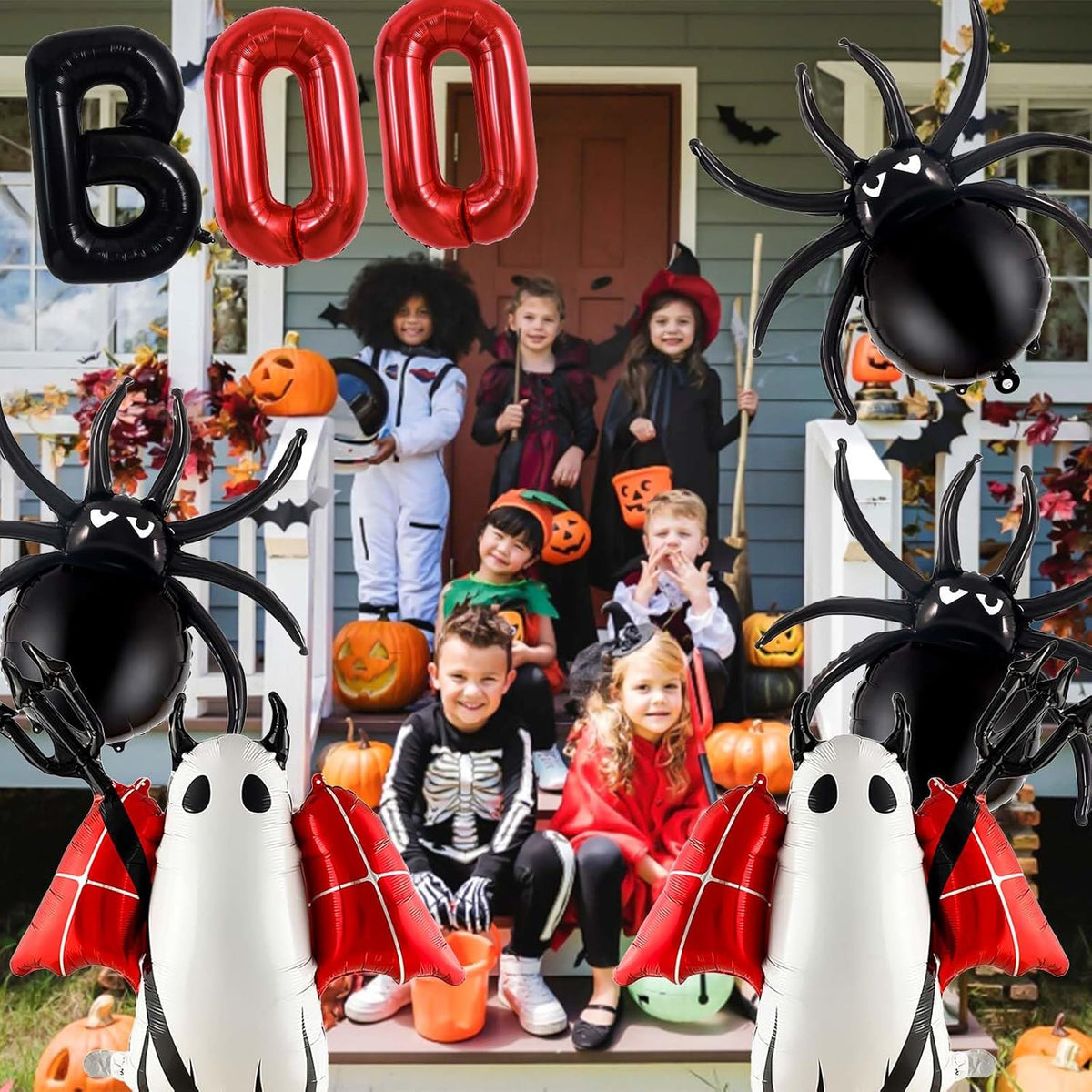 Halloween Balloons Decorations, Red Boo Letter, Devil, Spider Foil Balloon for Halloween Party