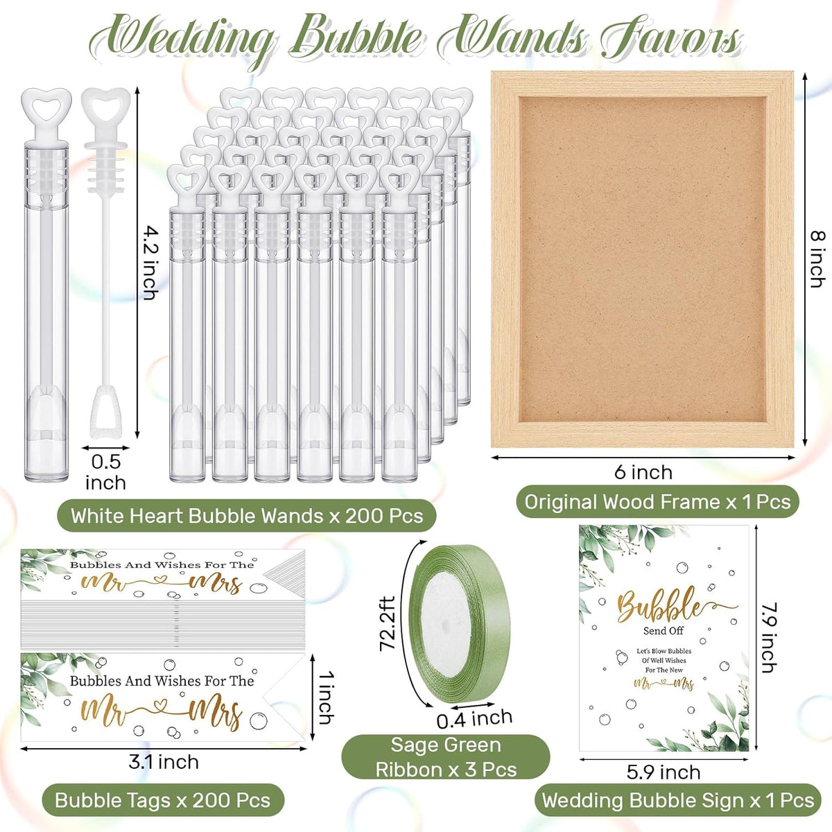 405 Pcs Wedding Bubbles Wands Set Include Heart Bubble Wands Bubbles Send Off Cards Gift Tags Wood