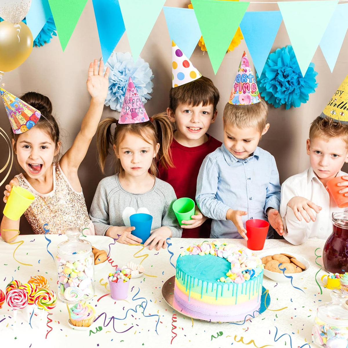 CANREVEL 12 PCS Party Hats for Kids and Adults, Party Headwear, Happy Birthday Hats, Birthday Party