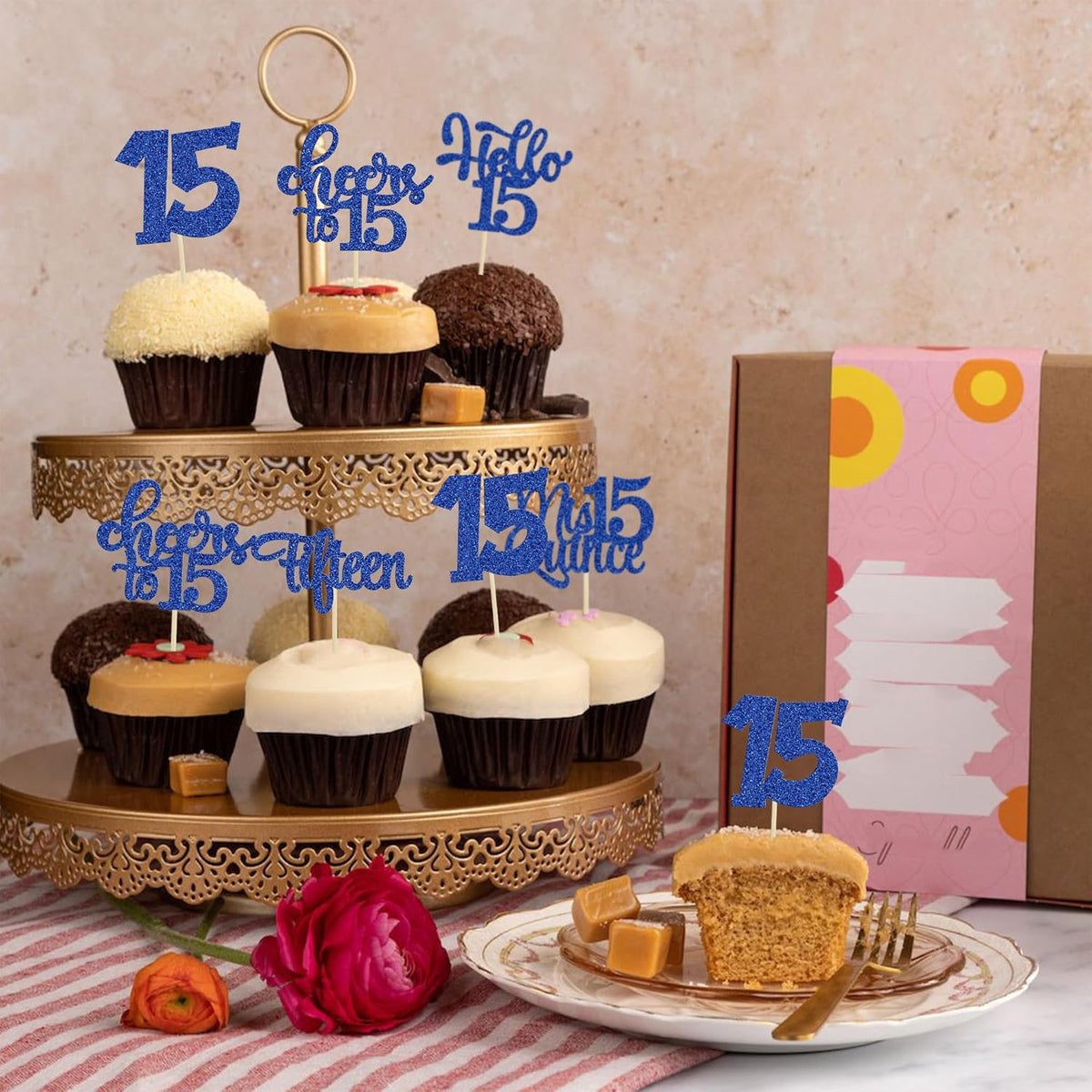 30Pcs 15th Birthday Cupcake Toppers Fifteen Cupcake Picks Cheers to 15 Years Old Mis Quince 15 Cake