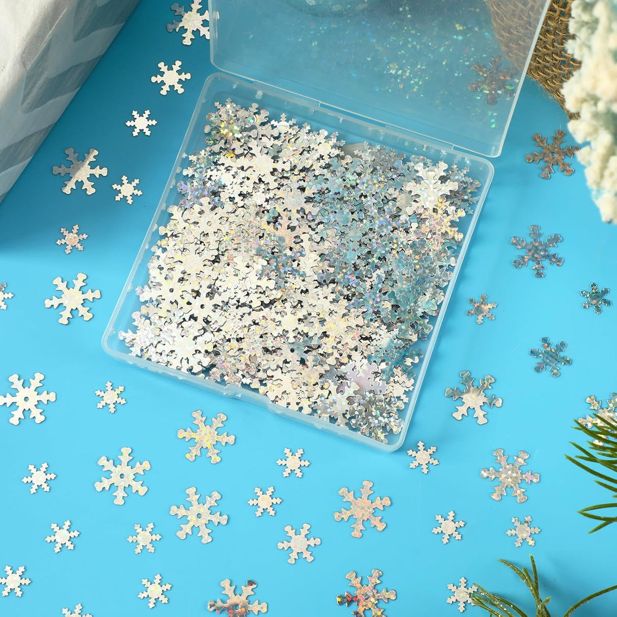 MARFOREVER Christmas Snowflakes Confetti, Winter Glitter Sprinkles Laser Snowflake Frozen Table