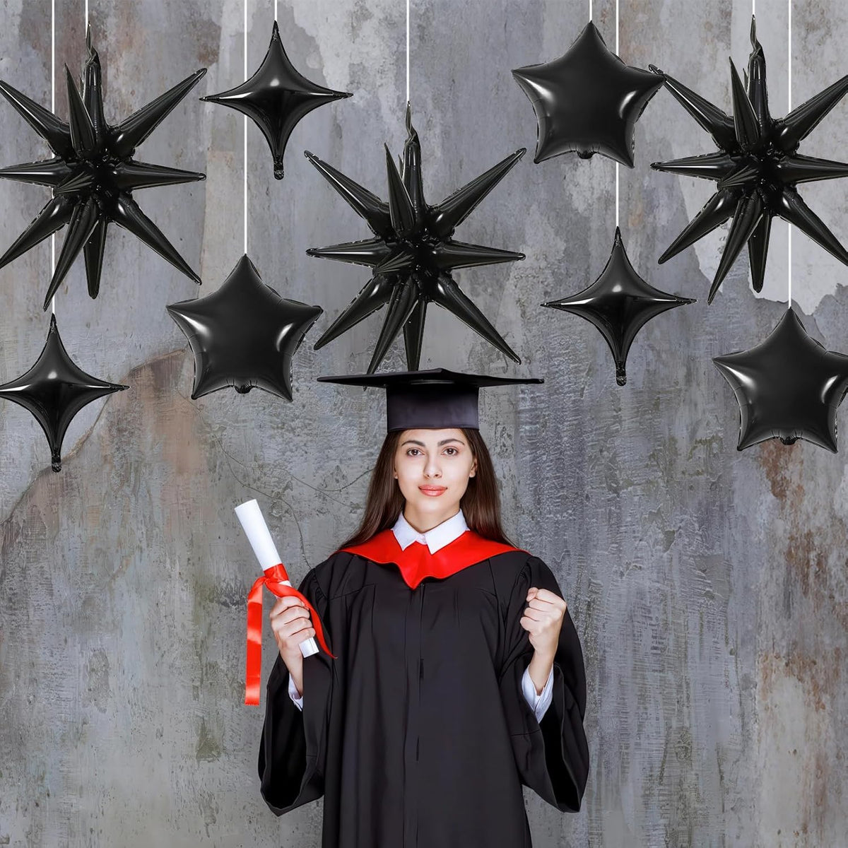 Black Star Balloons, 22in Large Star Balloons Foil 10in 4-Pointed & Black Pentagram Balloon for