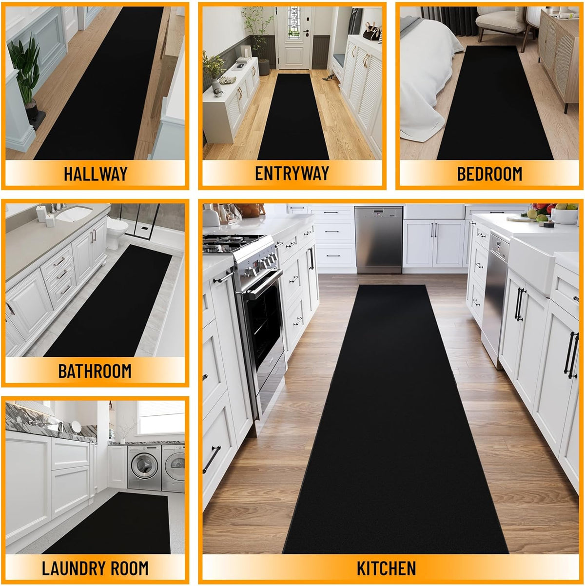 Ottomanson 3x20 Non Slip Extra Long Hallway Runner Rug with Rubber Backing - Solid Modern Kitchen
