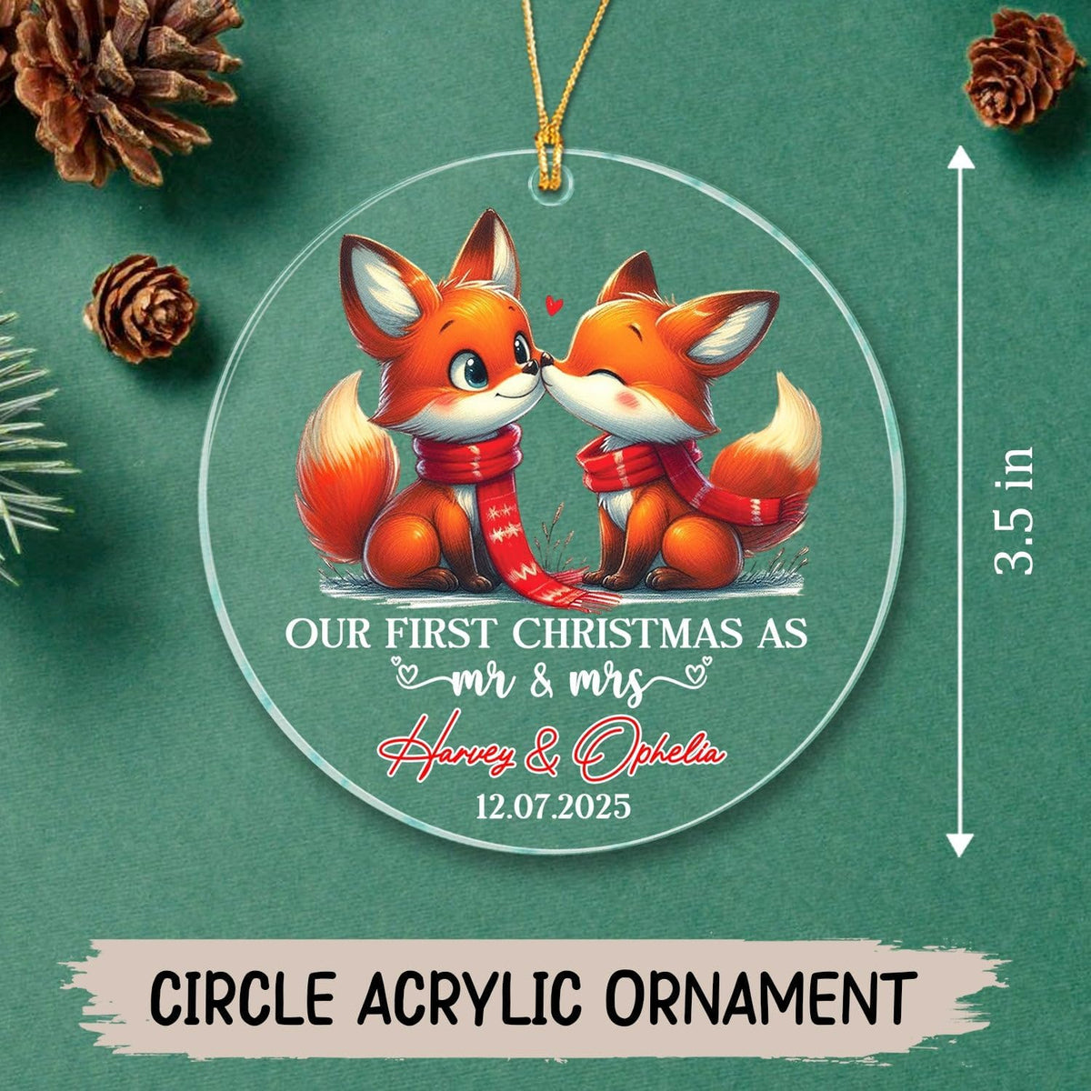Personalized Our First Christmas As Mr & Mrs Ornament, Custom Date/Name Mr & Mrs Fox Married Xmas
