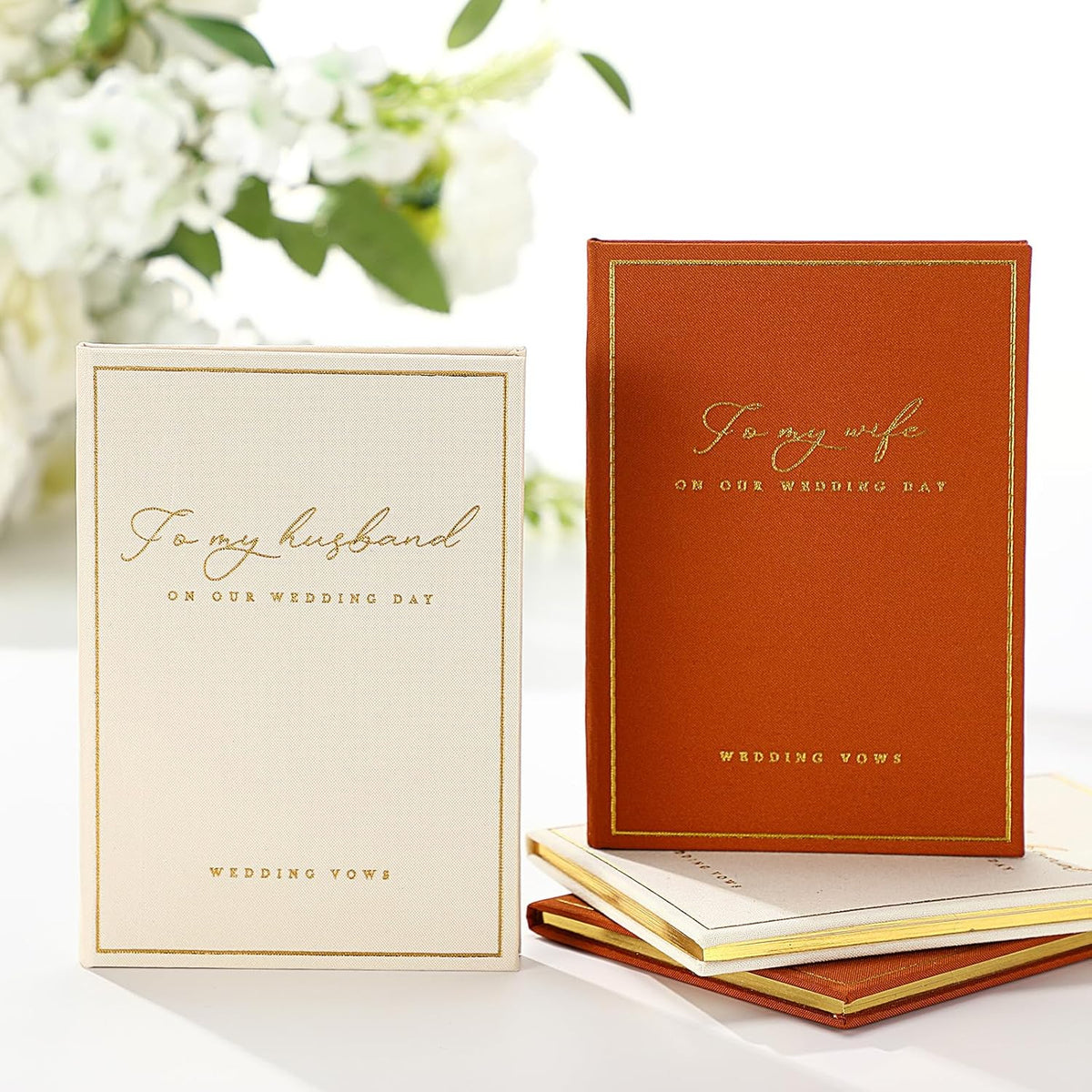 2 Pcs Wedding Vow Books His and Her to Husband Wife Wedding Must Have Registry Ideas Gold Foil