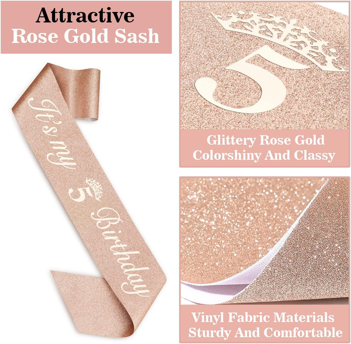 5th Birthday Decorations for Girls, Including Sash, Crown/Tiara, Candles, Cake Topper, 5th Birthday