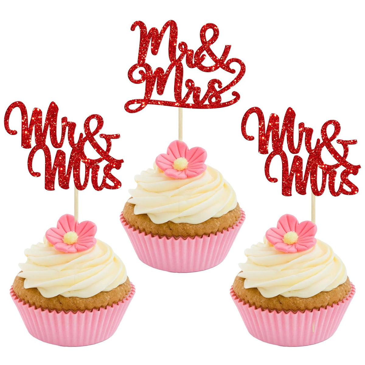 Gyufise 36Pcs Mr & Mrs Cupcake Toppers Glitter Bridal Shower Cupcake Picks for Wedding Engagement