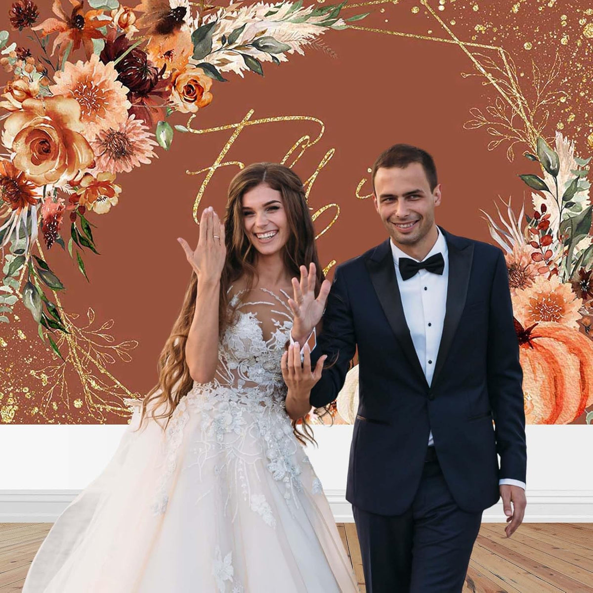Mocsicka Fall in Love Bridal Shower Backdrop Boho Autumn Leaves Pumpkin Bride Shower Background