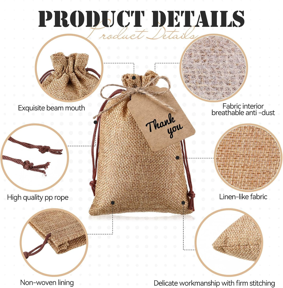 Woanger 100 Pcs Burlap Gift Bags with 100 Pcs Kraft Paper Gift Tags with Drawstring Favor Bulk