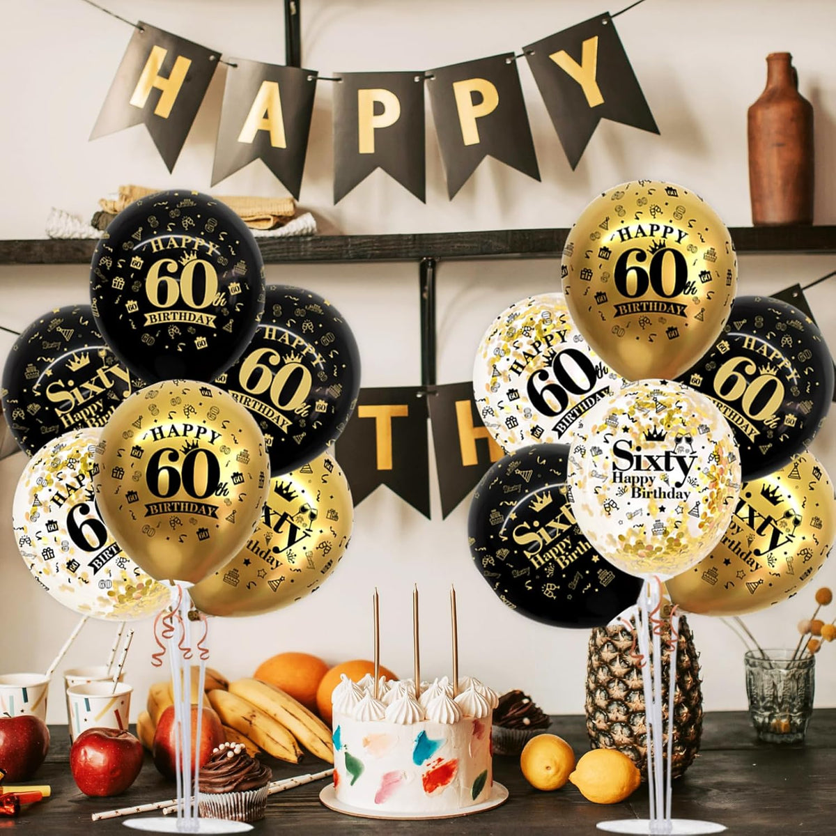 TONIFUL 4 Set Black Gold Balloon Stand Kit for Birthday Decorations for 60th,Balloon Centerpieces
