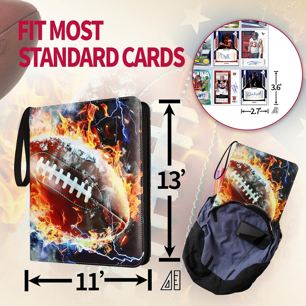 1080 Pockets Football Card Binder 9 Pocket, Trading Card Binder with 60 Page Removable Sleeves