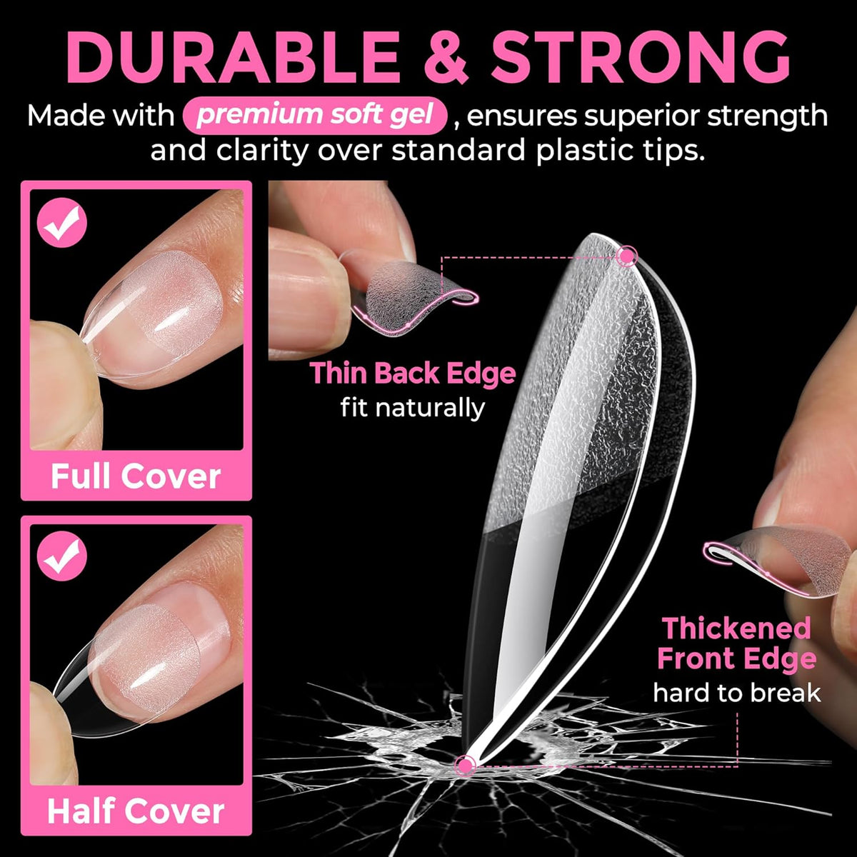 UNA GELLA Extra Short Almond Nail Tips Full Cover 216PCS Gel Nail Tips Short Almond Shaped Nails