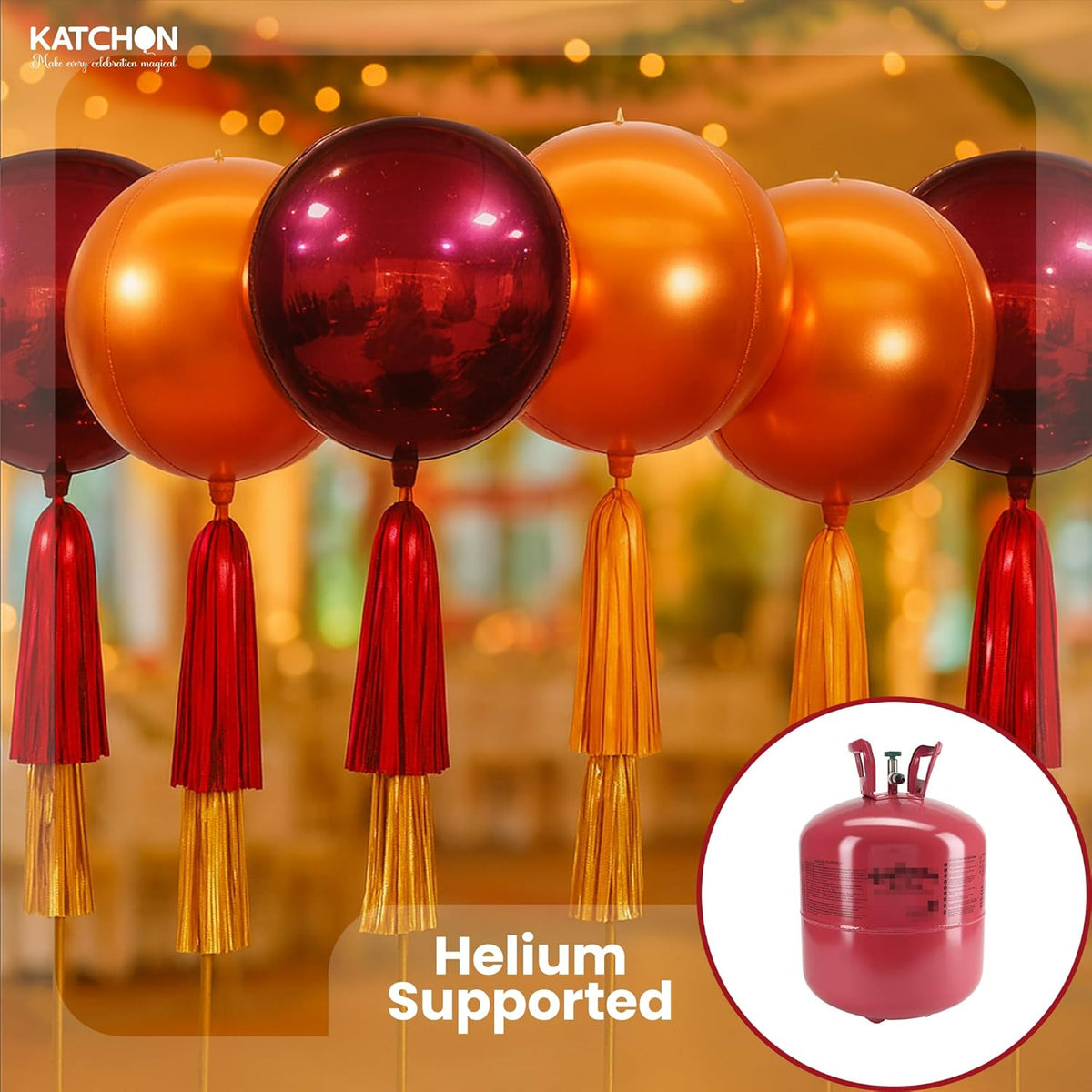 Katchon, Large Metallic Maroon and Orange Foil Balloons -22 Inch-pack of 6 | Fall Decorations For