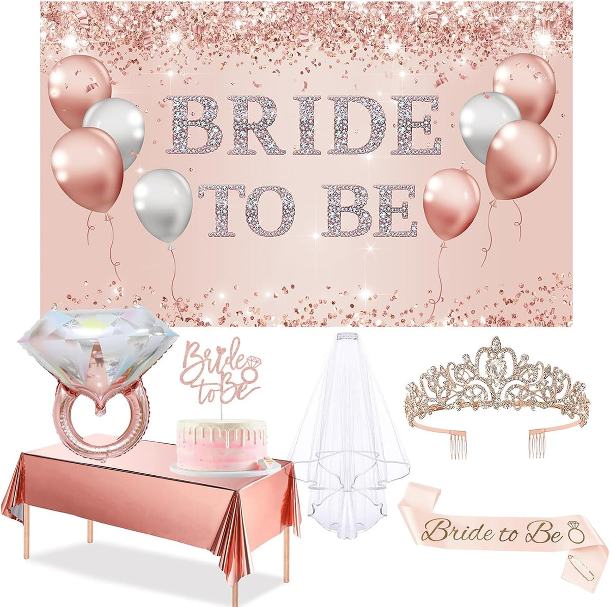 Trgowaul Bachelorette Party Decorations for Women, Rose Gold Bride to Be Banner, Bridal Shower