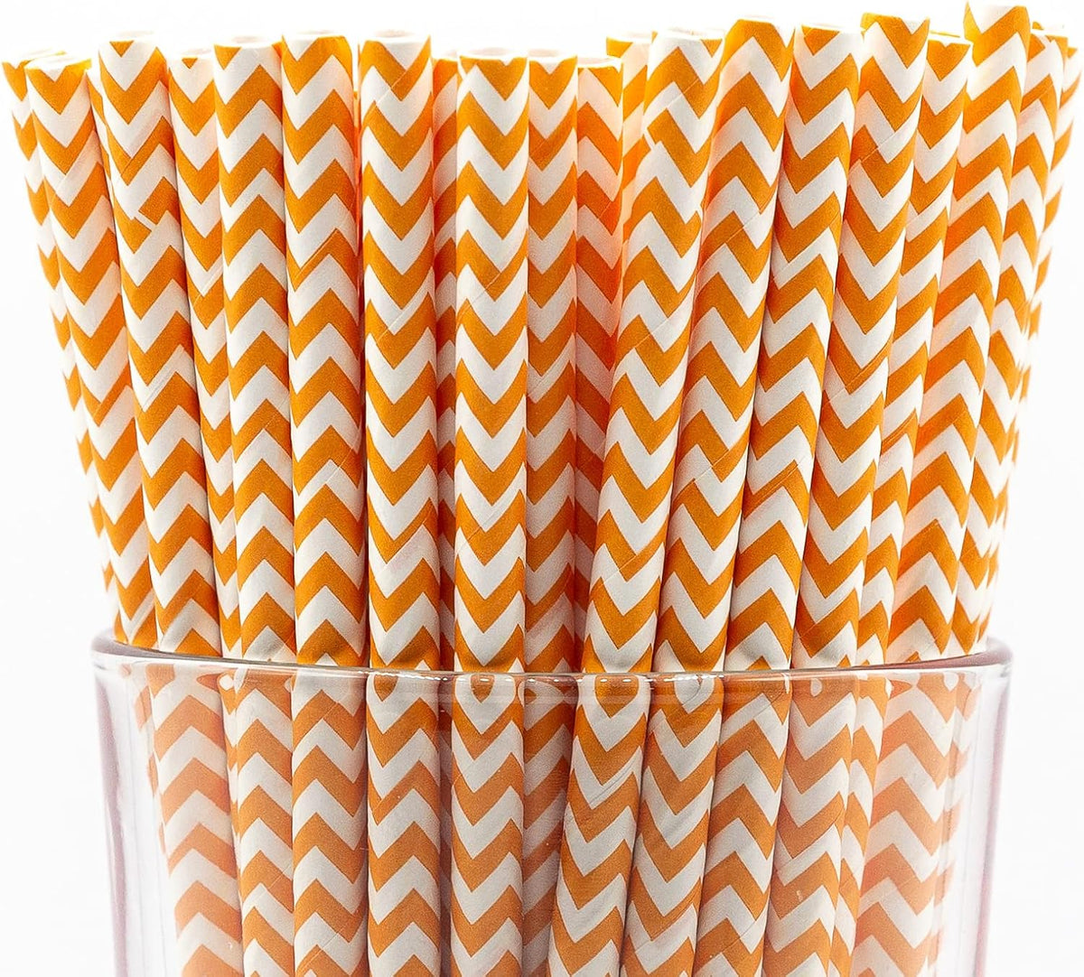 Pack of 900 Orange Chevron Biodegradable 4-Ply Paper Drinking Straws (Compostable, Non-toxic