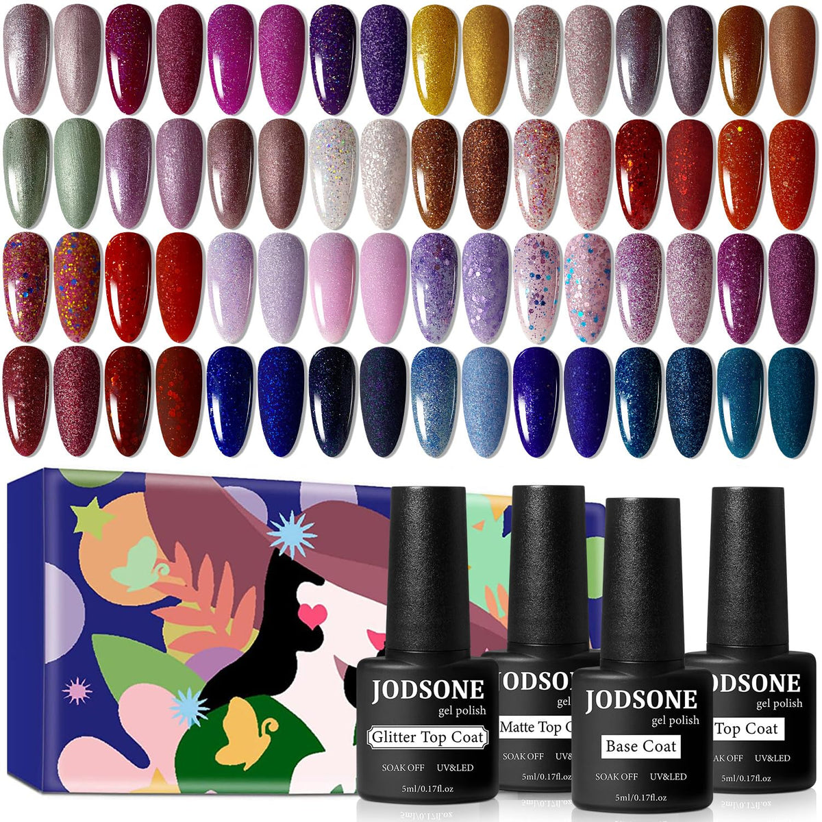 JODSONE Gel Nail Polish Shiny High Gloss Surface Strengthening Glitter Minimalistic Artistic