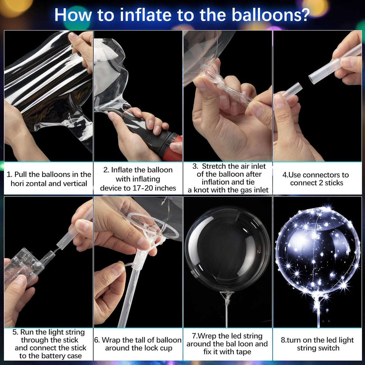 Vinsot 30 Pack LED Bobo Balloons Light Up Balloons Clear Helium Bubble Bobo Glow with String Lights