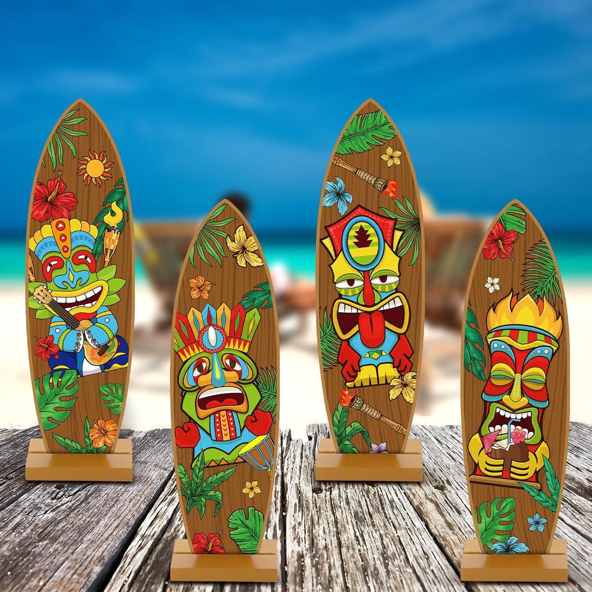 Blulu 4 Pcs Surfboard Decorations for Party Surfboard Beach Signs Welcome to Paradise Sign Tropical