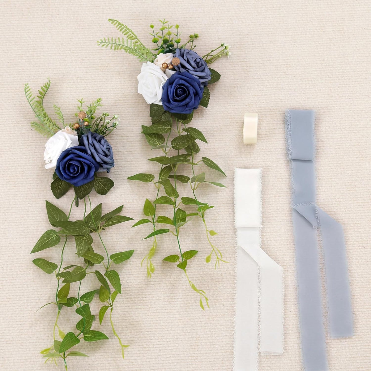 DORIS HOME Wedding Chair Decorations Blue Pew Flowers Set of 10 for Wedding Ceremony Party Aisle