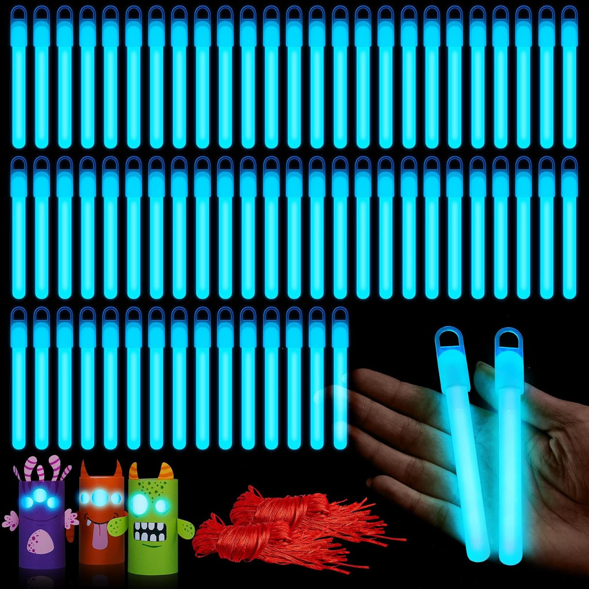 Lewtemi 50 Set 4'' Glow Sticks Bulk, Hallowee Glow in The Dark Party Supplies, Emergency Light