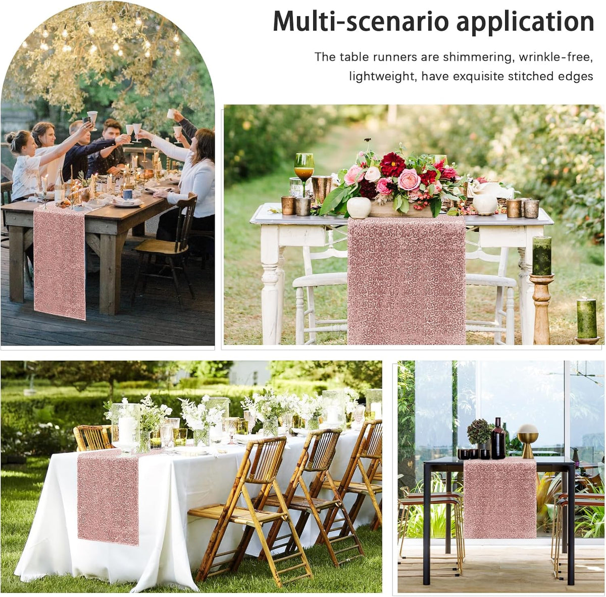 2 Packs 12 x 72 inches Sequin Table Runner, Rose Gold Glitter Table Runner for Birthday Party